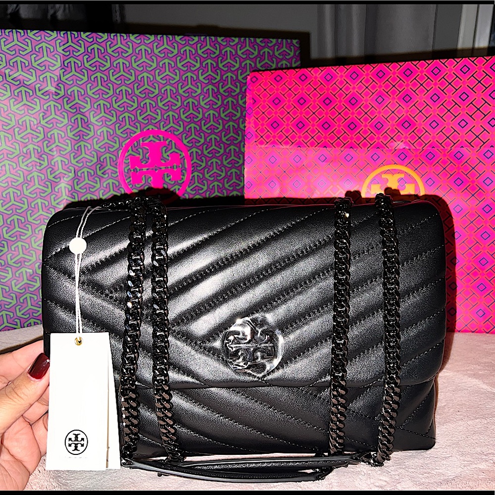 BRAND NEW Tory Burch Kira Chevron Powder Coated Convertible Shoulder Bag